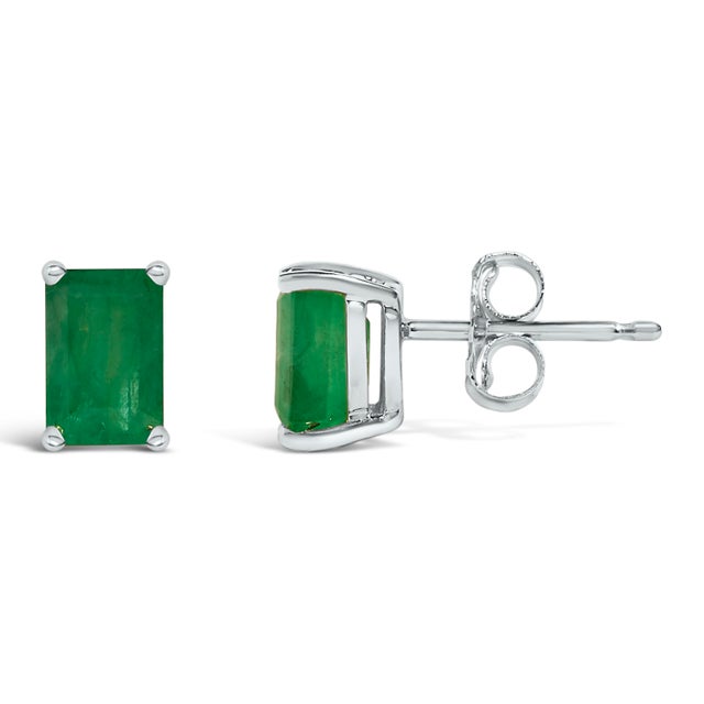 Contemporary 14K White Gold 6x4MM Emerald Shaped Emerald Solitaire Stud Earrings For Sale - Image 3 of 5