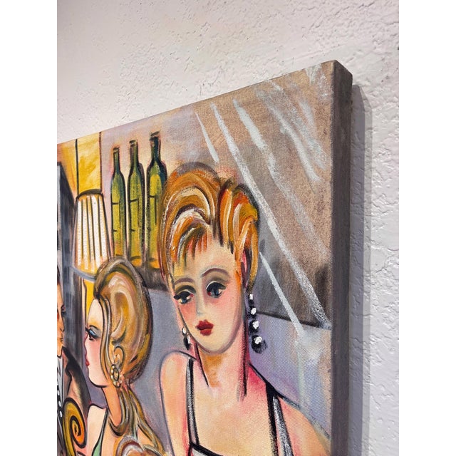 Figurative Urban Party by Zoa Ace | Oil on Canvas depiction of a lively social gathering in an urban setting. For Sale - Image 3 of 5