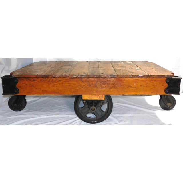 Rustic Vintage Howe Scale Company Industrial Oak & Cast Iron Factory/Railroad Cart For Sale - Image 3 of 18