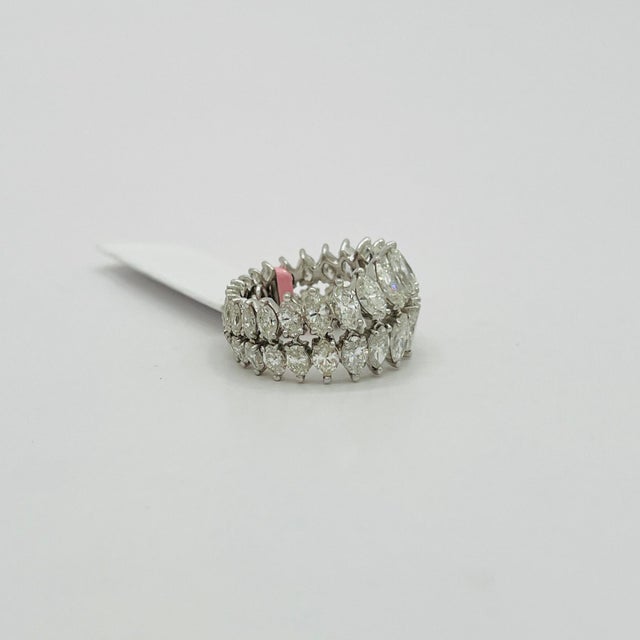 2020s White Diamond Marquise Double Row Eternity Band Ring in Platinum For Sale - Image 5 of 7