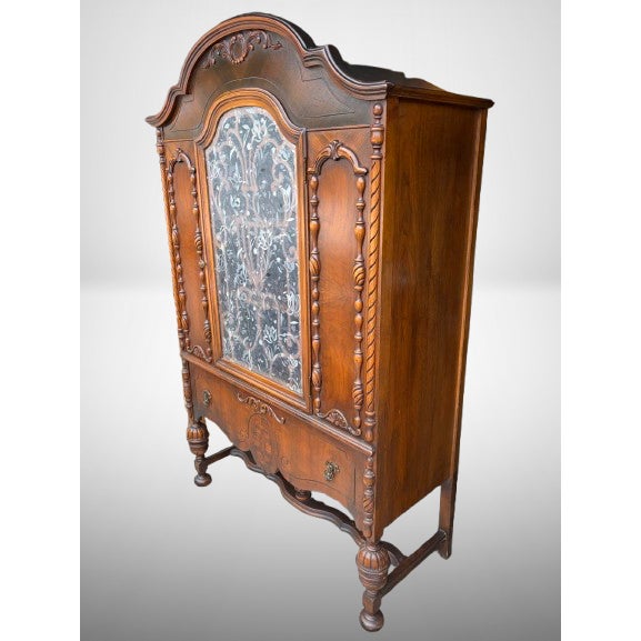 Antique 1920s Jacobean Revival Walnut Dining Room China Cabinet / Bookcase For Sale - Image 4 of 10