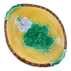 Adams & Bromley English Majolica Geranium Motto Bread Tray