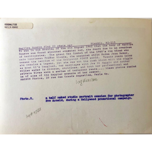 Eve Arnold, Vintage Silver Gelatin Magnum Press Photo Eve Arnold Marilyn Monroe Photograph, 1962 For Sale - Image 4 of 5