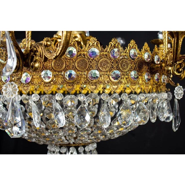 Glass Crystal and Brass Chandelier, Italy, 1930s For Sale - Image 7 of 18