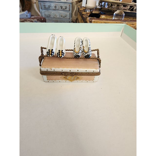 1980s Limoges Porcelain Box Shoe Themed For Sale - Image 5 of 9