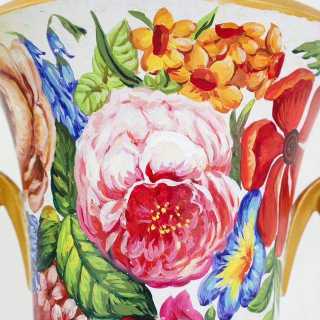 Pair of Vintage Floral Hand-Painted Brunschwig & Fils Wooden Table Lamps With Green Faux Marble Bases For Sale - Image 14 of 18