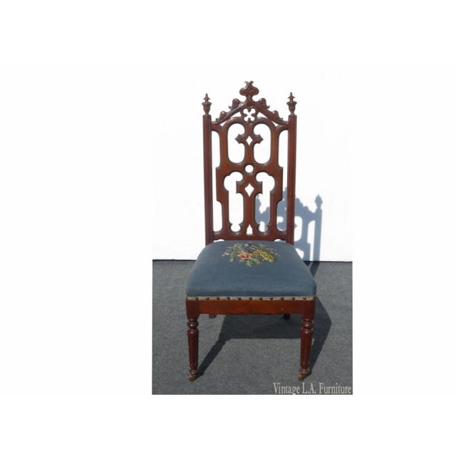 Blue Vintage French Provincial Victorian Blue Floral Tapestry Accent Chair For Sale - Image 8 of 13