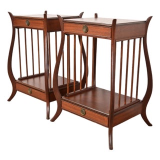 Maslow Freen French Regency Louis XVI Carved Mahogany Nightstands, Newly Refinished For Sale