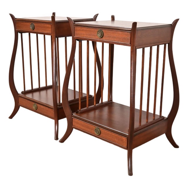 Maslow Freen French Regency Louis XVI Carved Mahogany Nightstands, Newly Refinished For Sale