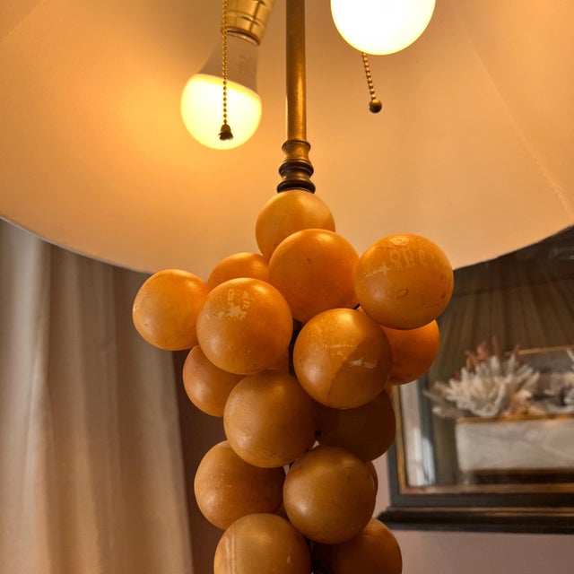 1960s Beautiful midcentury vintage alabaster lamp with alabaster grapes // two-bulb lamp with pull chains // carved Italian alabaster // large For Sale - Image 14 of 15