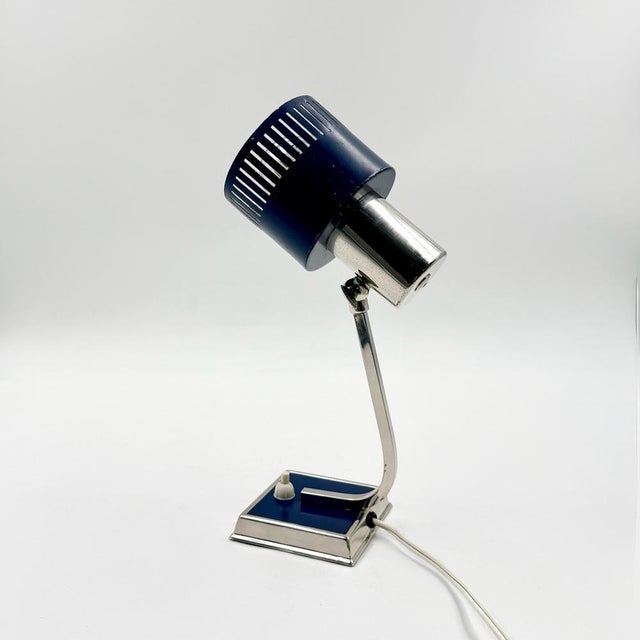 Blue and Chrome Desk Lamp with Slotted Shade, Italy, 1970s For Sale - Image 10 of 16