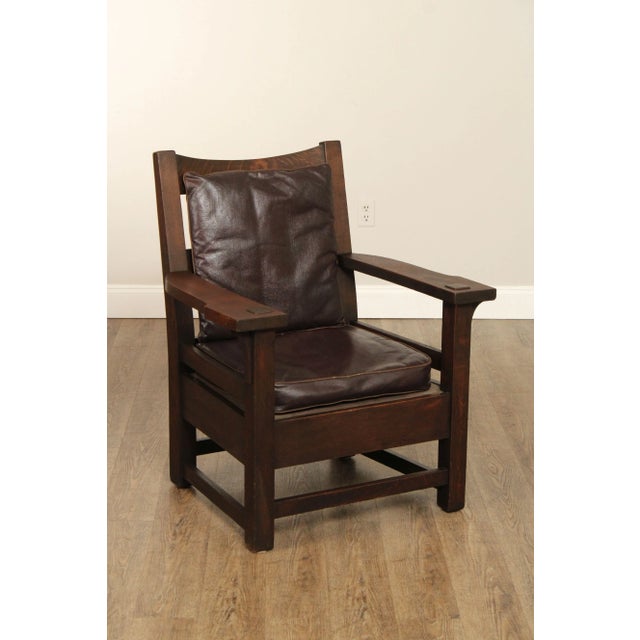 High Quality Antique Early 20th Century Oak Armchair with Original Finish And Oil Cloth Upholstered Cushions, Unsigned...