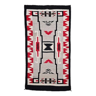 Vintage Native American Navajo Rug, Handwoven Wool, Storm Pattern, 3x5 For Sale