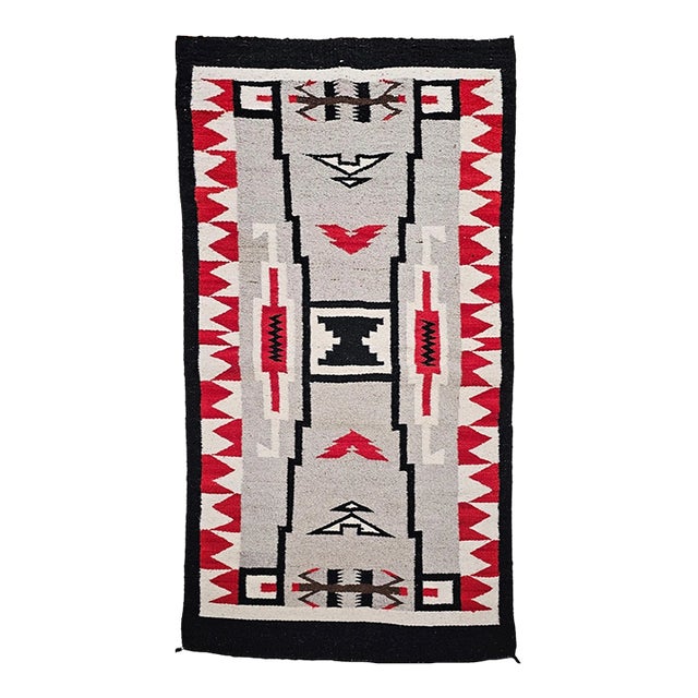 Vintage Native American Navajo Rug, Handwoven Wool, Storm Pattern, 3x5 For Sale