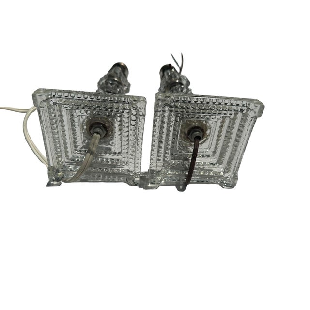 Vintage French Art Deco Cut Crystal Chrome Stacked Candlestick Lamps a Pair For Sale In Miami - Image 6 of 8