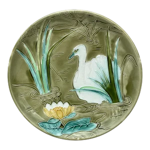 Large French Platter Swan Orchies Circa 1900