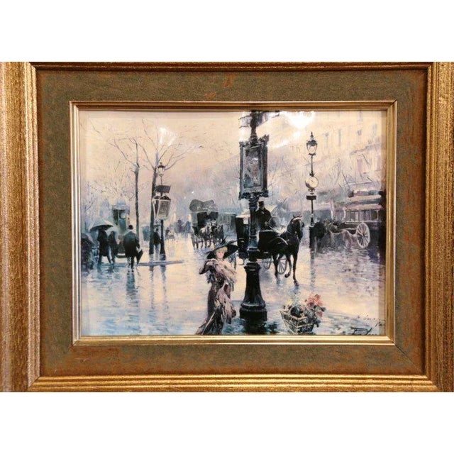 Called "To love of Paris" and set in a gilt frame, this black and white painting on metal depicts a typical Parisian scene...