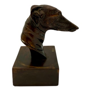 Early 20th Century Vintage Cast Metal Greyhound Dog Bust For Sale