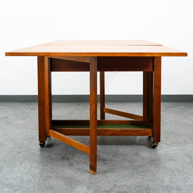 Brown 1960s Mid Century Danish Modern Dining Table Drop Leaf Gate Leg Folding Teak MCM For Sale - Image 8 of 12