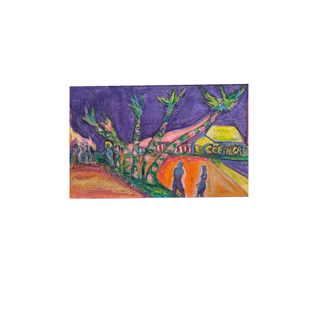 Mid-Century Modern Fauvist Style Tropical Signed Landscape Painting. A spectacular, highly tactile mid-to-late 20th-...