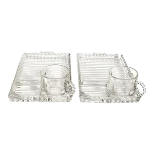 Vintage Hazel-Atlas Glass Snack Platter Set With Cups, 4 Pieces