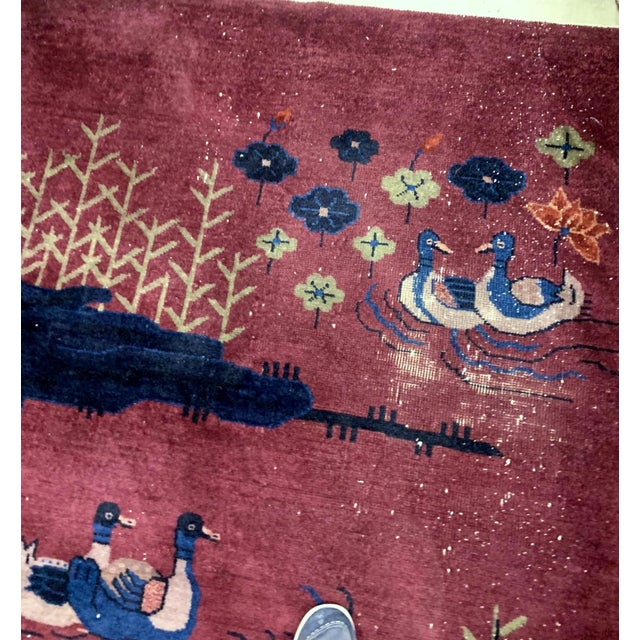 Textile 1920s, Handmade Antique Art Deco Chinese Rug 4.1' X 6.5' For Sale - Image 7 of 8