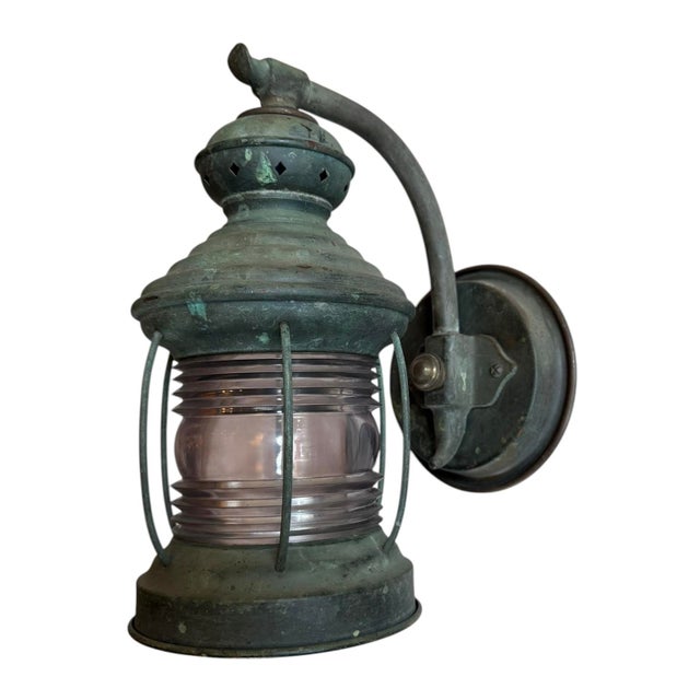 Large Antique Verdigris Patina Copper Porch Light For Sale - Image 10 of 12