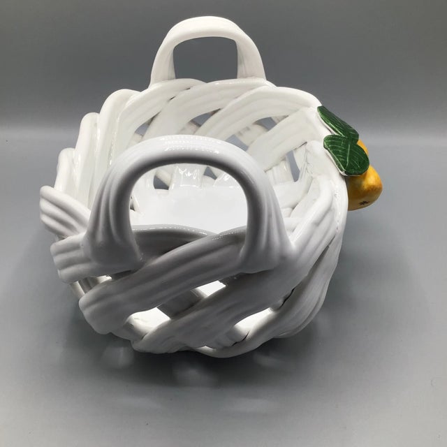 Ceramic Woven Ceramic Fruit Basket Centerpiece With Pears and Leafs Made in Portugal by Berados For Sale - Image 7 of 13