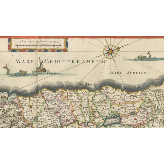 Holy Land Map with Terra Sancta Palestina from Blaeu, 1642 For Sale - Image 10 of 12