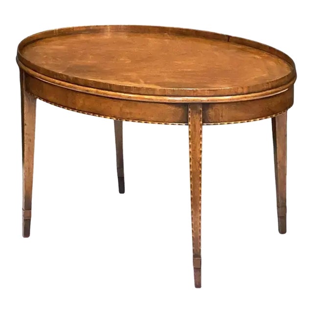 English Oval Low Side or Coffee Table of Inlaid Mahogany For Sale