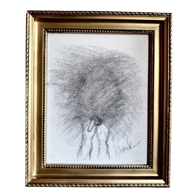 Early 21st Century Signed Marek Charcoal Nude Study on Canvas in Gilt Frame | Intimate Atelier Drawing For Sale - Image 5 of 7