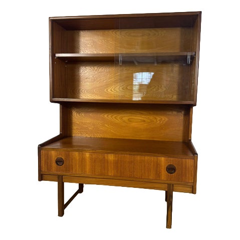 Vintage Teak Bookcase with Glass Doors For Sale