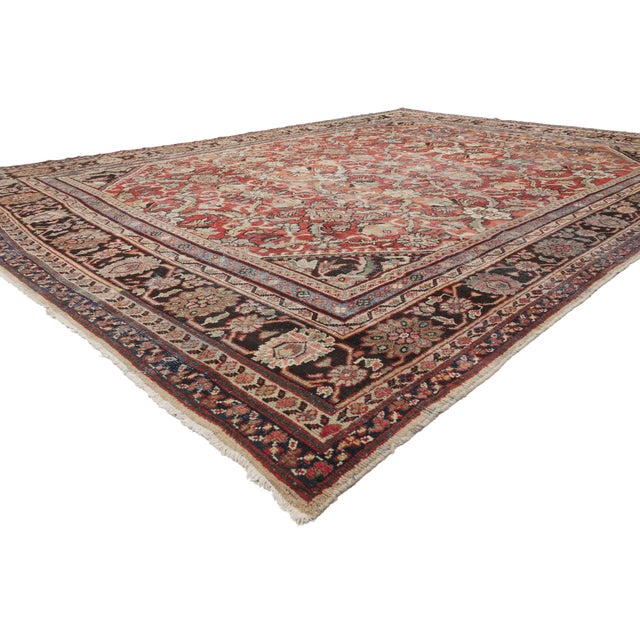 74415 Vintage Persian Mahal Rug, 10'08 X 14'01. The Gilded Garden: A Vintage Persian Mahal Masterpiece of Rustic Elegance...
