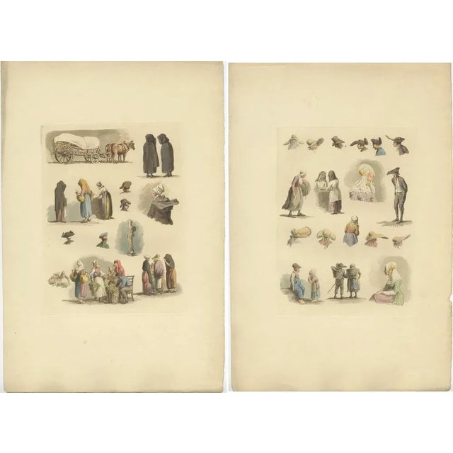 After Hills, Dutch and Flemish Costumes, Figures and Headwear, 1820, Hand-Colored Prints, Set of 2 For Sale - Image 4 of 8