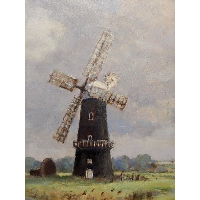 1970s Owen Waters -The Berney Arms Windmill Along the River Yare -Oil Painting For Sale - Image 5 of 11