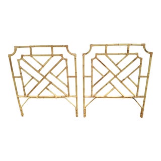 1960s Chippendale Design Burnt Bamboo Palm Beach Style Twin Headboards - a Pair For Sale