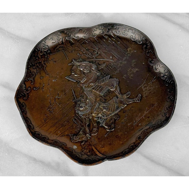 Antique Japanese Meiji Copper Samurai Warrior Catchall Dish For Sale - Image 4 of 6