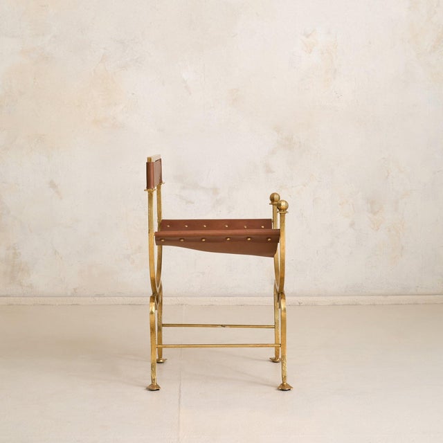 Mid 20th Century Italian Gold-Leaf + Leather Accent Chair, 1960s - 2 Available For Sale - Image 5 of 11