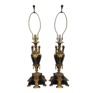 Louis XVI Ormolu & Black Onyx Lamps For Sale