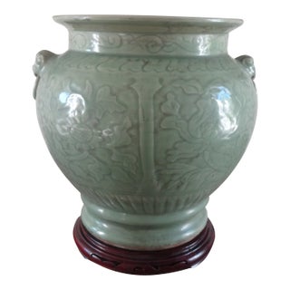 19th Century Celadon Jardiniere on Vintage Stand For Sale