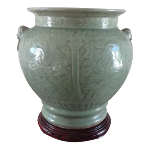 19th Century Celadon Jardiniere on Vintage Stand