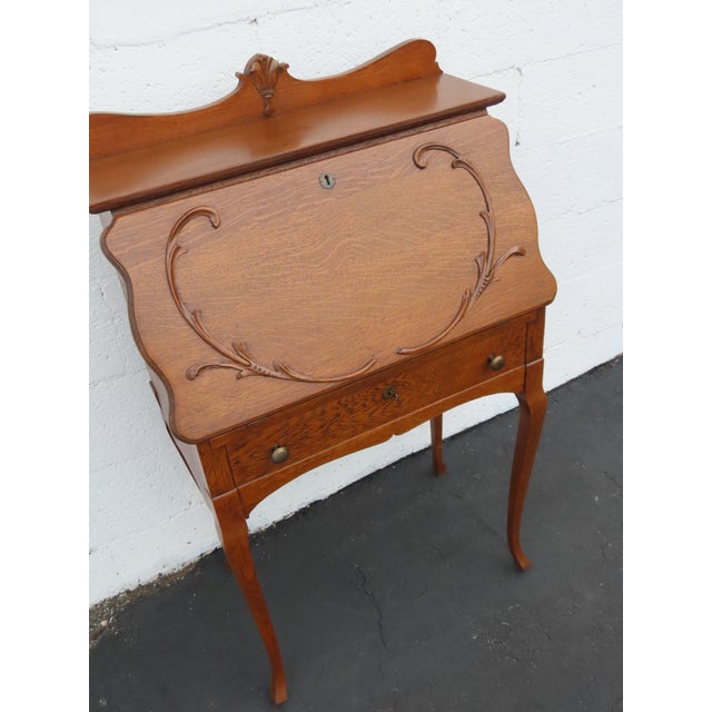 Early 1900s Solid Oak Small Secretary Desk 6669 For Sale - Image 17 of 18