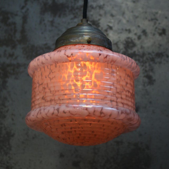 French Clichy Pink Reeded Glass Pendant Lamp For Sale - Image 6 of 7