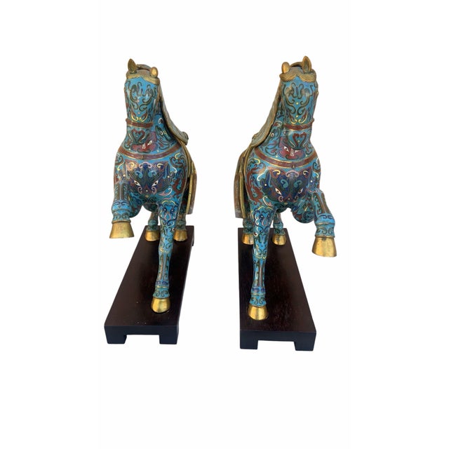 Vintage Chinese Cloisonné War Horse Sculptures - Pair For Sale In Chicago - Image 6 of 10