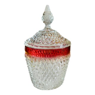 1960s Indiana Glass in Tiara Pattern Clear and Red Studded Ice Bucket For Sale