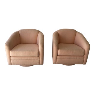 1960s Vintage Milo Baughman Style Swivel Club Chairs- A Pair For Sale