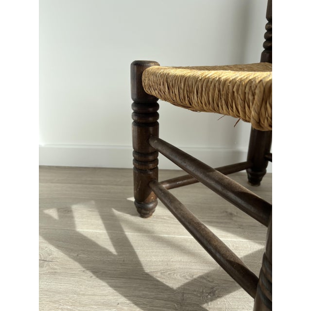 Vintage Low Wood Fireplace Chair with Straw Seat in the style of Charles Dudouyt, 1940s For Sale - Image 4 of 10