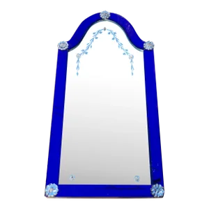 Vintage Art Deco Venetian Style Cobalt Blue Glass Framed Pier Mirror C 1930’s