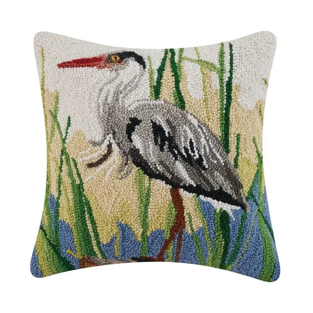 Modern Great Blue Heron Hook Pillow, 16" x 16" For Sale - Image 3 of 3