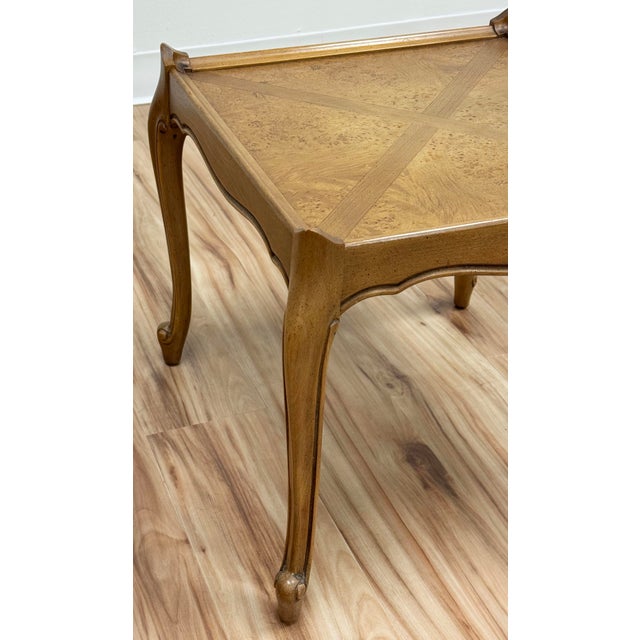 Brown Vintage French Provincial Side Table With Burlwood Inlay For Sale - Image 8 of 9